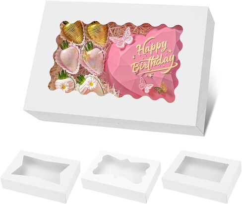 Moretoes 30pcs Bakery Boxes, 12x8x2.5 Inches Auto-Popup Cookie Boxes with 3 Style Windows for Chocolate Covered Strawberries, Donuts, Pastries in Saudi Arabia