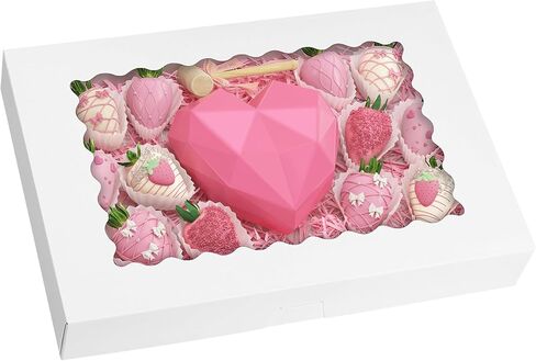 TOMNK 25 قطعة من صناديق البسكويت مع نافذة، 16 × 11 × 2.5 بوصة صناديق خبز كبيرة منبثقة تلقائيًا للحلويات والحلويات والفراولة المغطاة بالشوكولاتة والفطائر والكعك والدونات in Kuwait