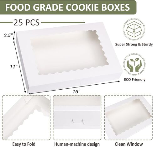 TOMNK 25pcs Cookie Boxes with Window, 16x11x2.5in Large Auto-Popup Bakery Boxes for Treats, Desserts, Chocolate Covered Strawberries, Pies, Muffins, Donuts in Saudi Arabia