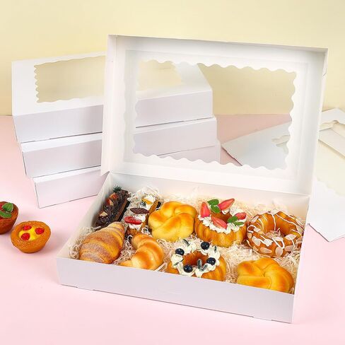 TOMNK 25pcs Cookie Boxes with Window, 16x11x2.5in Large Auto-Popup Bakery Boxes for Treats, Desserts, Chocolate Covered Strawberries, Pies, Muffins, Donuts in Saudi Arabia