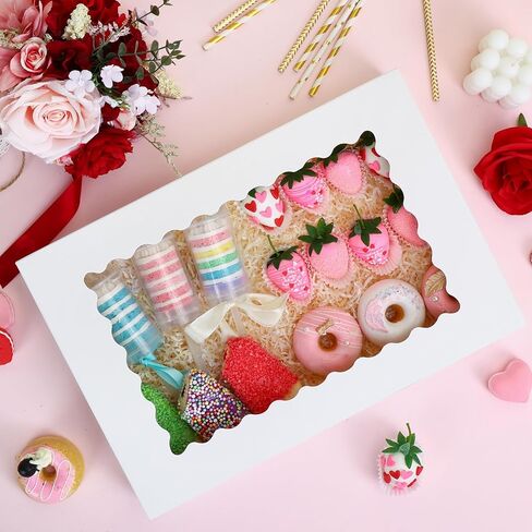 TOMNK 25pcs Cookie Boxes with Window, 16x11x2.5in Large Auto-Popup Bakery Boxes for Treats, Desserts, Chocolate Covered Strawberries, Pies, Muffins, Donuts in Saudi Arabia