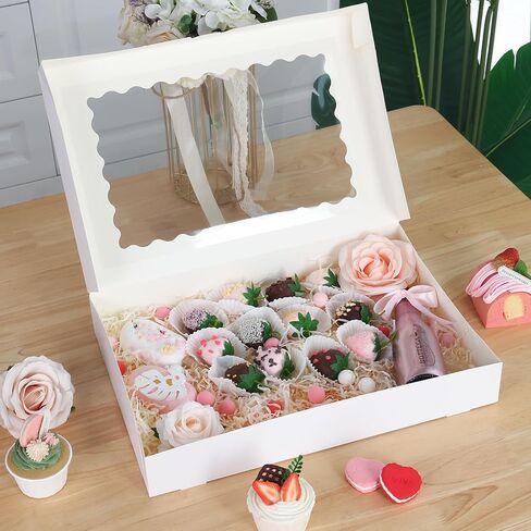 TOMNK 25pcs Cookie Boxes with Window, 16x11x2.5in Large Auto-Popup Bakery Boxes for Treats, Desserts, Chocolate Covered Strawberries, Pies, Muffins, Donuts in Saudi Arabia