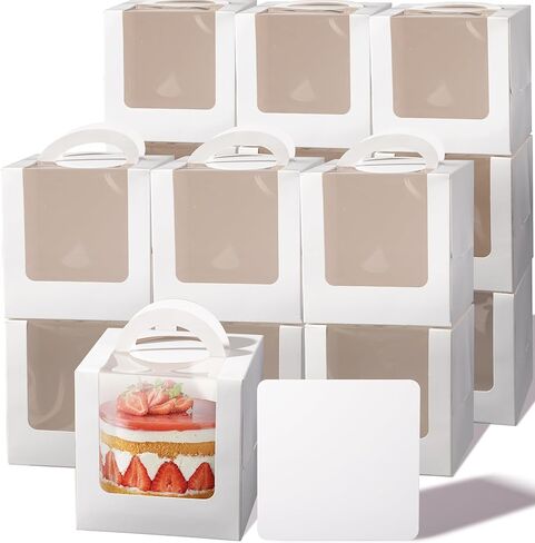 Fit Meal Prep 25 عبوة من علب الكيك مقاس 6 × 6 × 6 بوصات مع ألواح الكيك، وصناديق الخبز البيضاء مع نافذة ومقبض، وصناديق الكعك الصغيرة لحفلات أعياد الميلاد، وحفلات الزفاف، وعيد الحب، وعيد الميلاد in Saudi Arabia