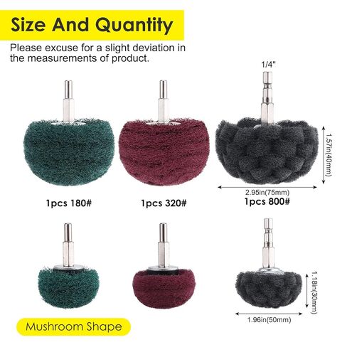 HighFree 6PCS Non Woven Abrasive Buffing Polishing Wheel Drill Attachment Set, 1/4" Shank Scouring Pads Power Scrubber Cleaning Kit for Rust Removal and Polishing, Green 180#, Red 320#, Gray 800# in Kuwait
