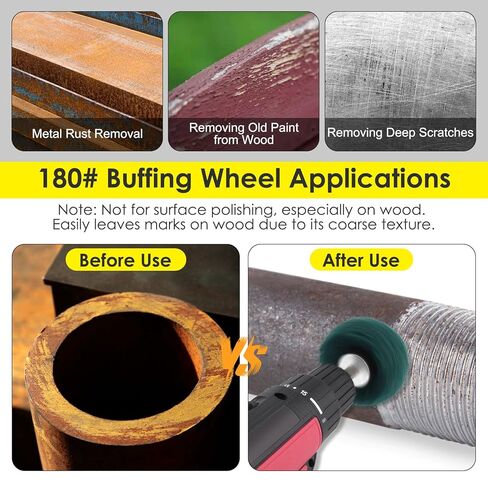 HighFree 6PCS Non Woven Abrasive Buffing Polishing Wheel Drill Attachment Set, 1/4" Shank Scouring Pads Power Scrubber Cleaning Kit for Rust Removal and Polishing, Green 180#, Red 320#, Gray 800# in Kuwait