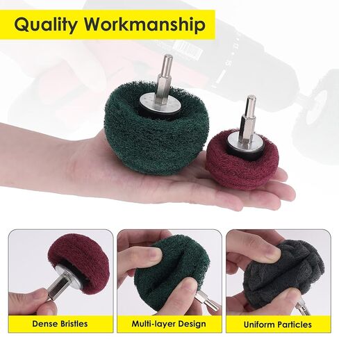 HighFree 6PCS Non Woven Abrasive Buffing Polishing Wheel Drill Attachment Set, 1/4" Shank Scouring Pads Power Scrubber Cleaning Kit for Rust Removal and Polishing, Green 180#, Red 320#, Gray 800# in Kuwait