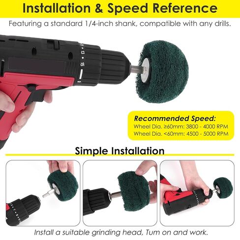 HighFree 6PCS Non Woven Abrasive Buffing Polishing Wheel Drill Attachment Set, 1/4" Shank Scouring Pads Power Scrubber Cleaning Kit for Rust Removal and Polishing, Green 180#, Red 320#, Gray 800# in Kuwait