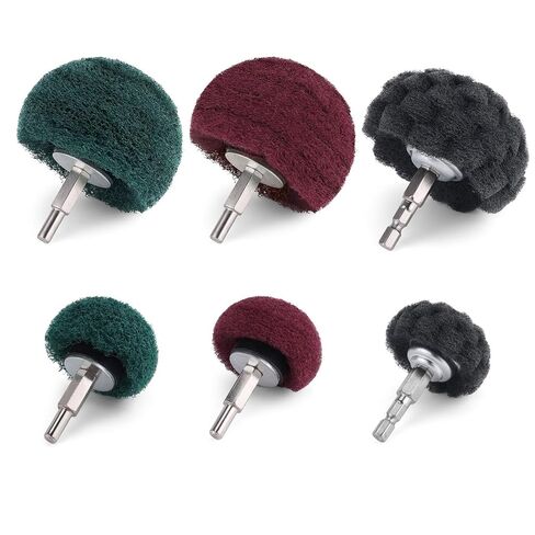 HighFree 6PCS Non Woven Abrasive Buffing Polishing Wheel Drill Attachment Set, 1/4" Shank Scouring Pads Power Scrubber Cleaning Kit for Rust Removal and Polishing, Green 180#, Red 320#, Gray 800# in Kuwait