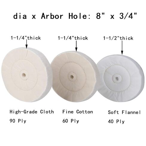 Buffing Polishing Wheel 3-Step Fine Cotton (60 Ply) / Soft Flannel (40 Ply) / High-Grade Cloth (90 Ply) 3/4" Arbor Hole for Wood Lathe Buffing System– 3Pack in Kuwait