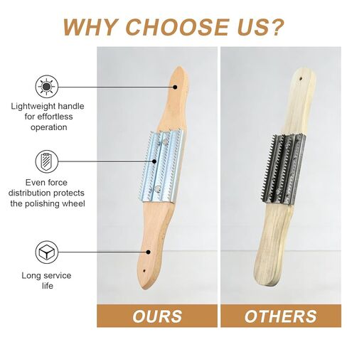 مشط عجلة التلميع - مشط مركب تلميع بمقبض خشبي، منظف عجلة التلميع لإزالة المركب، عبوة واحدة باللون الفضي in Kuwait