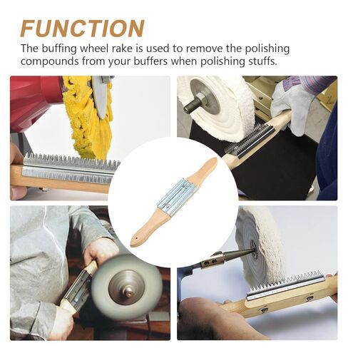 مشط عجلة التلميع - مشط مركب تلميع بمقبض خشبي، منظف عجلة التلميع لإزالة المركب، عبوة واحدة باللون الفضي in Kuwait