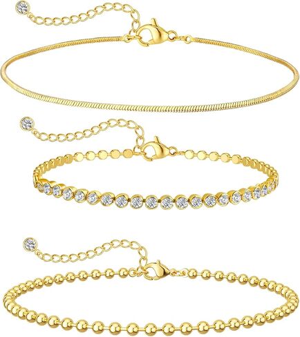 Gold Bracelets for Women, 3Pcs/5Pcs Gold Bracelet Stack, 14K Gold Plated Bracelets for Women Trendy, Adjustable Gold Jewelry for Women in Saudi Arabia
