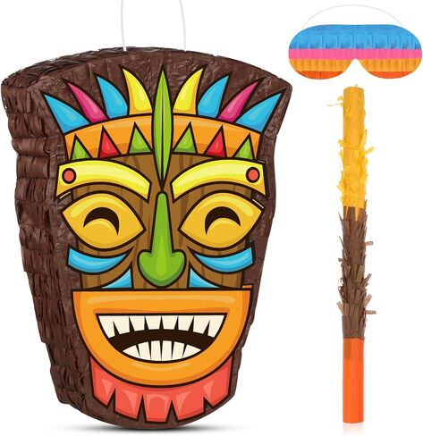 Threan Small Pig Piñata Hawaiian Party Decorations Pink Pig Piñata مع عصا معصوبة العينين في صيف هاواي ألوها الاستوائية لوازم عيد ميلاد ، 16.5 × 12.4 × 3.1 بوصة in Kuwait