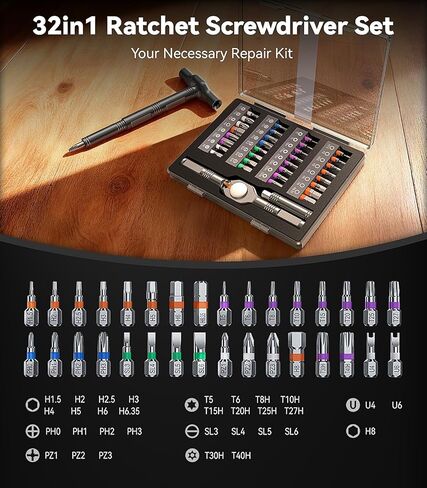 مجموعة مفك براغي بسقاطة مغناطيسية بمقبض 32 في 1، [تجمع بحرية بين 5+ أنماط قبضة] مفك براغي، مجموعات مفاتيح ألين السقاطة، مجموعة أدوات إصلاح للكمبيوتر والدراجات والأثاث والإلكترونيات in Kuwait