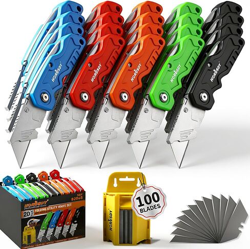 HORUSDY 4-Pack Box Cutter Utility Knife, Heavy Duty Aluminum Shell Retractable Box Cutter for Cardboard, Boxes and Cartons, Extra 10 Blades in Kuwait