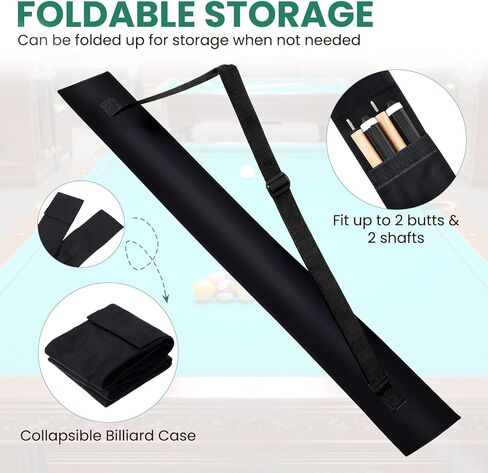 Pool Cue Case 2x2, Pool Stick Case for Holding 2 Butts & 2 Shafts Black Billiard Cue Stick 32 Inches Long Pool-Cue Sticks Bag Sturdy Polyester Billiard-Cue Bag with Shoulder Strap for Men Women in Saudi Arabia