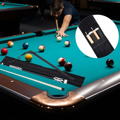 Pool Cue Case 2x2, Pool Stick Case for Holding 2 Butts & 2 Shafts Black Billiard Cue Stick 32 Inches Long Pool-Cue Sticks Bag Sturdy Polyester Billiard-Cue Bag with Shoulder Strap for Men Women in Saudi Arabia