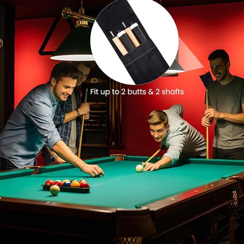 Pool Cue Case 2x2, Pool Stick Case for Holding 2 Butts & 2 Shafts Black Billiard Cue Stick 32 Inches Long Pool-Cue Sticks Bag Sturdy Polyester Billiard-Cue Bag with Shoulder Strap for Men Women in Saudi Arabia