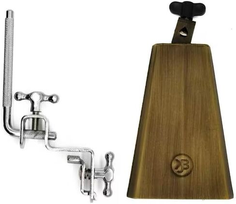 جرس بقر لاتيني مع حامل، جرس قرع مصنوع يدويًا من الفولاذ بلمسة نهائية برونزية لمجموعة الطبول، درجة سطوع عالية، نمط عتيق للحفلات الموسيقية والرياضة والعصابات in Kuwait