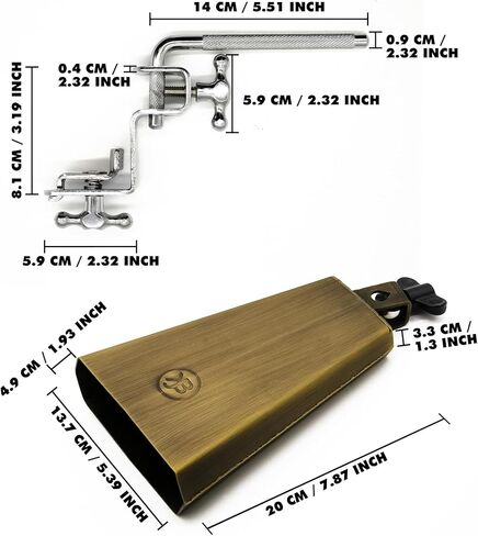 جرس بقر لاتيني مع حامل، جرس قرع مصنوع يدويًا من الفولاذ بلمسة نهائية برونزية لمجموعة الطبول، درجة سطوع عالية، نمط عتيق للحفلات الموسيقية والرياضة والعصابات in Kuwait