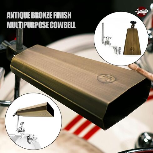 جرس بقر لاتيني مع حامل، جرس قرع مصنوع يدويًا من الفولاذ بلمسة نهائية برونزية لمجموعة الطبول، درجة سطوع عالية، نمط عتيق للحفلات الموسيقية والرياضة والعصابات in Kuwait