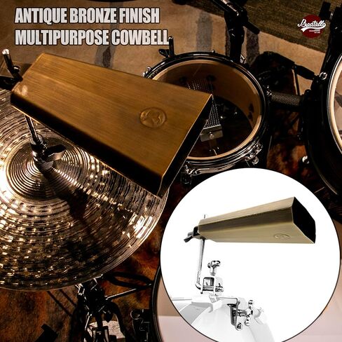 جرس بقر لاتيني مع حامل، جرس قرع مصنوع يدويًا من الفولاذ بلمسة نهائية برونزية لمجموعة الطبول، درجة سطوع عالية، نمط عتيق للحفلات الموسيقية والرياضة والعصابات in Kuwait