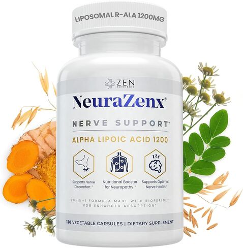 Zen Nutrients 1200 ملغ من حمض ألفا ليبويك R Matrix + Benfotiamine + B المركب لدعم الأعصاب - مكمل دعم الاعتلال العصبي NeuraZenX مع L-Carnitine والكركم (120 كبسولة) in Kuwait