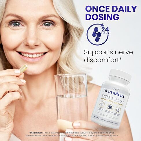 Zen Nutrients 1200 ملغ من حمض ألفا ليبويك R Matrix + Benfotiamine + B المركب لدعم الأعصاب - مكمل دعم الاعتلال العصبي NeuraZenX مع L-Carnitine والكركم (120 كبسولة) in Kuwait