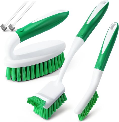 Holikme Cleaning Brush Set for Household Use, Scrub Brush, Kitchen Brush, Tile Lines Brush for Bathroom, Floor, Tub, Shower and Kitchen Surface (Green) in Saudi Arabia