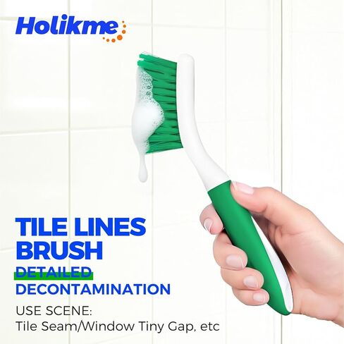 Holikme Cleaning Brush Set for Household Use, Scrub Brush, Kitchen Brush, Tile Lines Brush for Bathroom, Floor, Tub, Shower and Kitchen Surface (Green) in Saudi Arabia