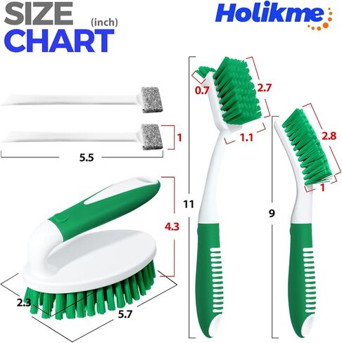 Holikme Cleaning Brush Set for Household Use, Scrub Brush, Kitchen Brush, Tile Lines Brush for Bathroom, Floor, Tub, Shower and Kitchen Surface (Green) in Saudi Arabia
