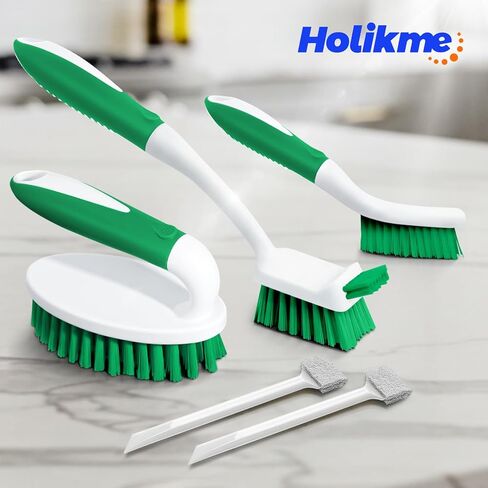 Holikme Cleaning Brush Set for Household Use, Scrub Brush, Kitchen Brush, Tile Lines Brush for Bathroom, Floor, Tub, Shower and Kitchen Surface (Green) in Saudi Arabia