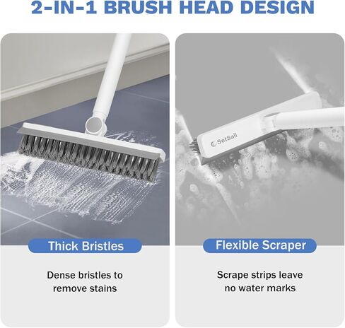 SetSail Grout Cleaner Brush with Long Handle, V-Shaped Floor Scrub Brush Swivel Grout Brush Stiff Bristle Floor Grout Scrubber for Bathroom, Tile Line, Crevice, Kitchen, Wall, Deck, Garage, White Grey in Saudi Arabia