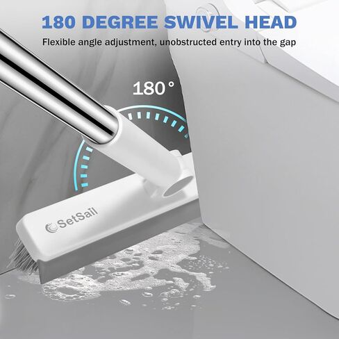 SetSail Grout Cleaner Brush with Long Handle, V-Shaped Floor Scrub Brush Swivel Grout Brush Stiff Bristle Floor Grout Scrubber for Bathroom, Tile Line, Crevice, Kitchen, Wall, Deck, Garage, White Grey in Saudi Arabia