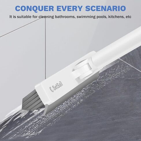 SetSail Grout Cleaner Brush with Long Handle, V-Shaped Floor Scrub Brush Swivel Grout Brush Stiff Bristle Floor Grout Scrubber for Bathroom, Tile Line, Crevice, Kitchen, Wall, Deck, Garage, White Grey in Saudi Arabia