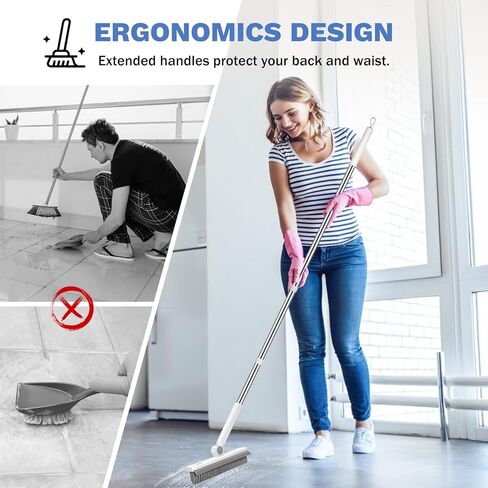 SetSail Grout Cleaner Brush with Long Handle, V-Shaped Floor Scrub Brush Swivel Grout Brush Stiff Bristle Floor Grout Scrubber for Bathroom, Tile Line, Crevice, Kitchen, Wall, Deck, Garage, White Grey in Saudi Arabia