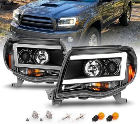 amerilite لعام 2005-2011 تويوتا تاكوما c-type switchback LED أنبوب الإشارة مربع المصابيح الأمامية السوداء-جانب الركاب والسائق in Saudi Arabia