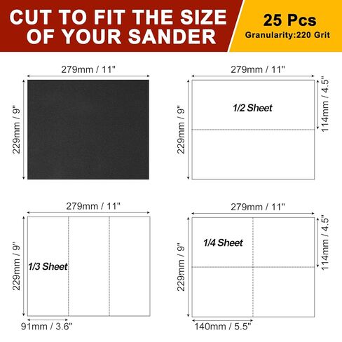 Sandpapers (9" x 11"/229mm x 279mm) 25 Sheets, 220 Grit Sand Paper Aluminum Oxide Abrasive Sanding Sheets for Automotive Polishing, Metal Sanding, Woodworking, Black in Saudi Arabia