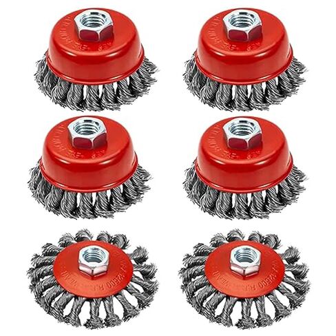 6 Pack Wire Wheel Brush for 4-1/2" Angle Grinder, 5/8" Threaded Arbor, 0.02" Carbon Steel Twisted Wire Brush for Rust Removal, Weld Cleaning in Saudi Arabia