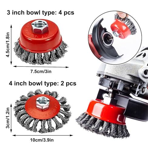 6 Pack Wire Wheel Brush for 4-1/2" Angle Grinder, 5/8" Threaded Arbor, 0.02" Carbon Steel Twisted Wire Brush for Rust Removal, Weld Cleaning in Saudi Arabia