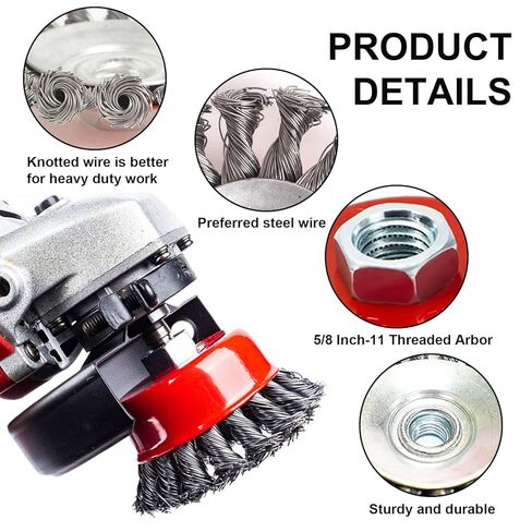 6 Pack Wire Wheel Brush for 4-1/2" Angle Grinder, 5/8" Threaded Arbor, 0.02" Carbon Steel Twisted Wire Brush for Rust Removal, Weld Cleaning in Saudi Arabia