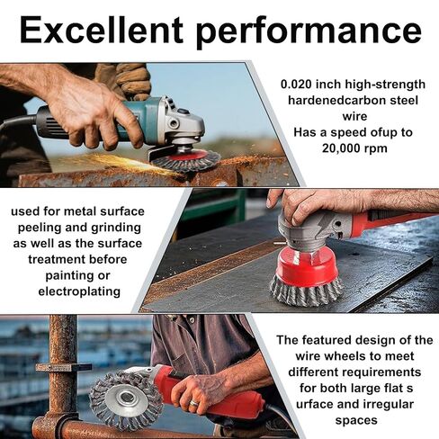 6 Pack Wire Wheel Brush for 4-1/2" Angle Grinder, 5/8" Threaded Arbor, 0.02" Carbon Steel Twisted Wire Brush for Rust Removal, Weld Cleaning in Saudi Arabia