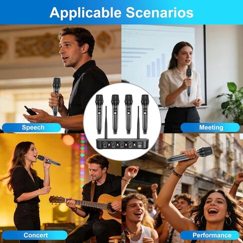نظام ميكروفون لاسلكي Aveek مع 4 ميكروفونات ديناميكية محمولة، نطاق طويل 262 قدمًا، بطارية 40 ساعة، صوت استوديو منخفض الكمون للكاريوكي، والغناء، والكلام، والكنيسة، والمسرح، والزفاف، والدي جي والمناسبات in Kuwait