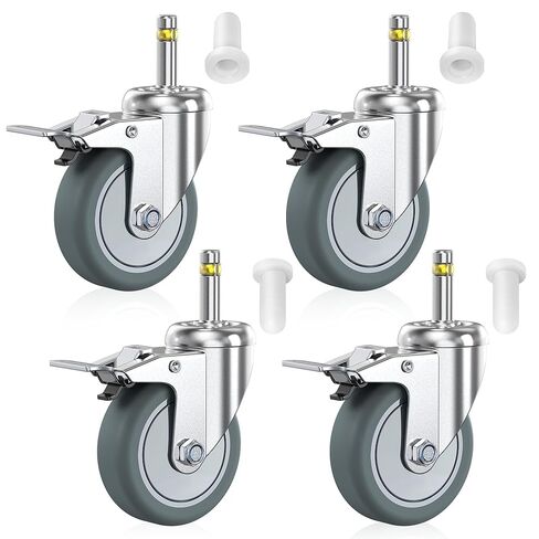 HOLKIE Stem Caster Wheels 4 inch Casters Set of 4, 7/16-Inch Stem Diameter Swivel Castors Heavy Duty TPR Rubber Replacement Castor for Cart, Stool, Mop Bucket, Grill, Shop Vac in Kuwait