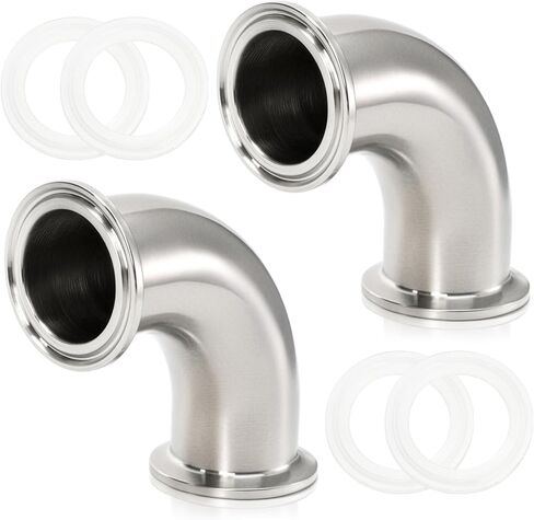2 Pack 1.5" Tube ID Sanitary Ferrule Elbow, 90 Degree Elbow with 4 Silicone Gaskets, 304 Stainless Steel Sanitary Pipe Fitting, Tri Clamp Fitting Ferrule OD 2"/50 mm for Plumbing, Easy Install in Kuwait