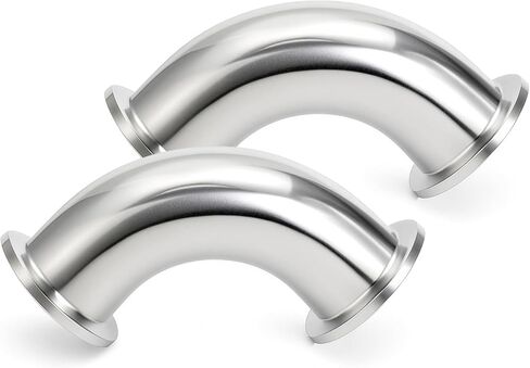 2 Pack 1.5" Tube ID Sanitary Ferrule Elbow, 90 Degree Elbow with 4 Silicone Gaskets, 304 Stainless Steel Sanitary Pipe Fitting, Tri Clamp Fitting Ferrule OD 2"/50 mm for Plumbing, Easy Install in Kuwait