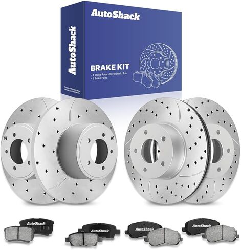 AutoShack Brake Kit Replacement for 2008-2017 Mitsubishi Lancer 2007 Dodge Caliber 1.8L 2.0L 2.4L AWD FWD Front Rear Drilled & Slotted E-Coated Disc Brake Rotors Ceramic Brakes Pads BRAKEPKG477 in Saudi Arabia
