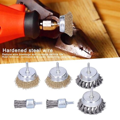 6Pcs Heavy Duty Twisted Steel Wire Brush Set for Rust Removal Paint Stripping and Metal Deburring High Carbon Steel Wire Drill Brush Attachments for Grinding and Preparatio in Saudi Arabia
