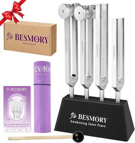 شوكة ضبط للشفاء (128 هرتز، 136 هرتز، 256 هرتز، 384 هرتز)، أدوات شفاء الصوت مع مطرقة ومنشط حامل، شوكة ضبط للتأمل واليوجا وموازنة الشاكرا والاسترخاء العميق in Kuwait