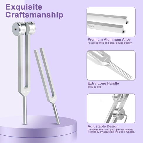 شوكة ضبط للشفاء (128 هرتز، 136 هرتز، 256 هرتز، 384 هرتز)، أدوات شفاء الصوت مع مطرقة ومنشط حامل، شوكة ضبط للتأمل واليوجا وموازنة الشاكرا والاسترخاء العميق in Kuwait
